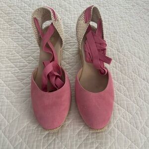 Boden Women’s Cassie Pink and Cream Espadrilles with Ankle Wrap